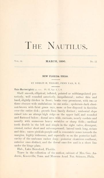 Media type: text; Wright 1896 Description: The Nautilus, vol. IX, no 11;